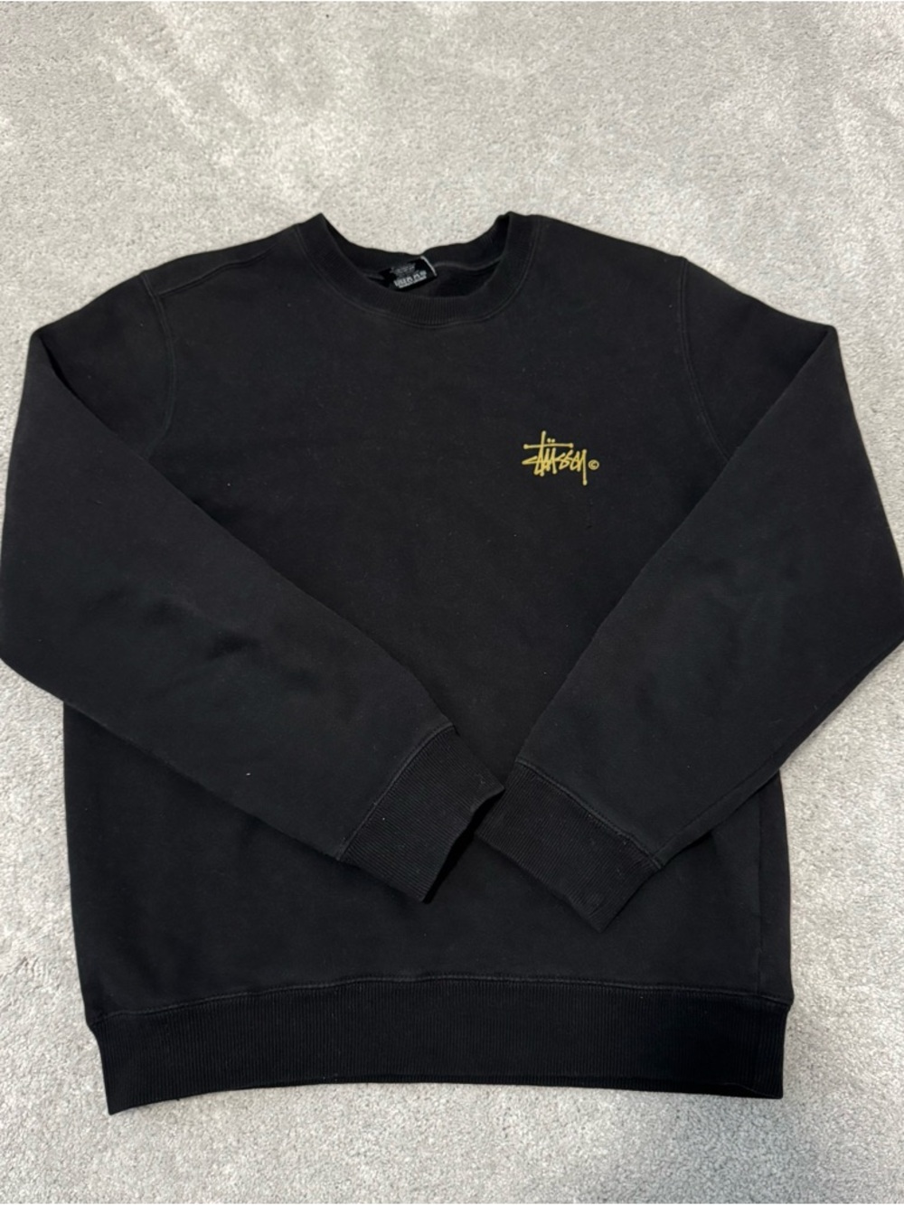 Stussy Black Crewneck with Gold Script Logo